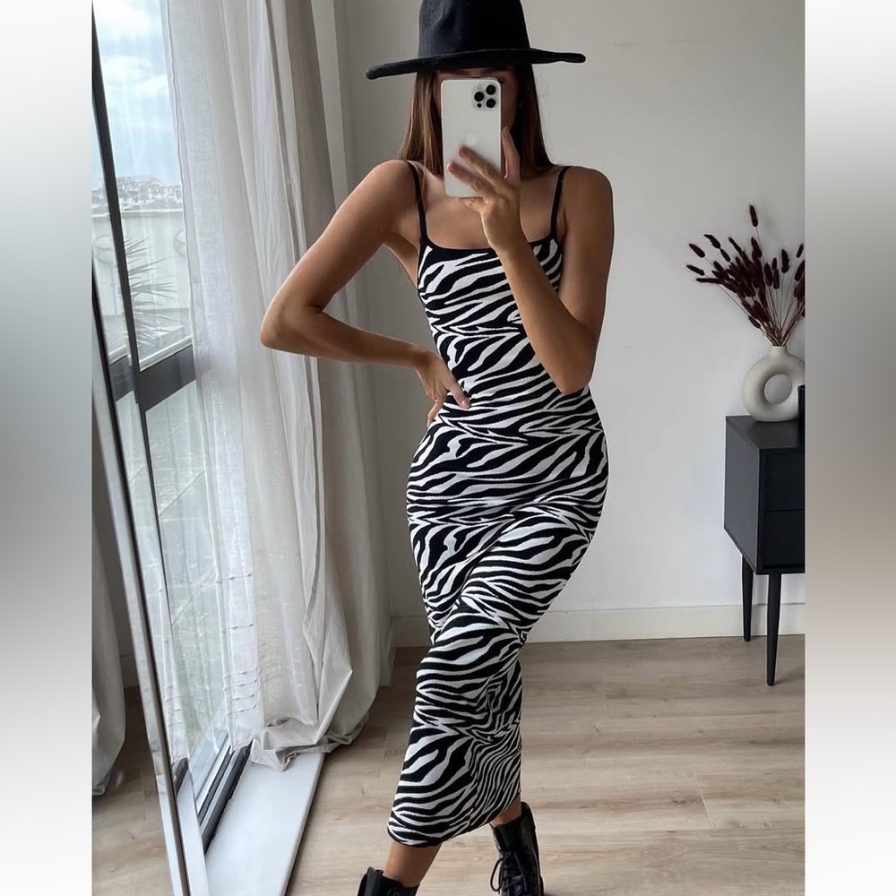 Zebra Print Midi Dress